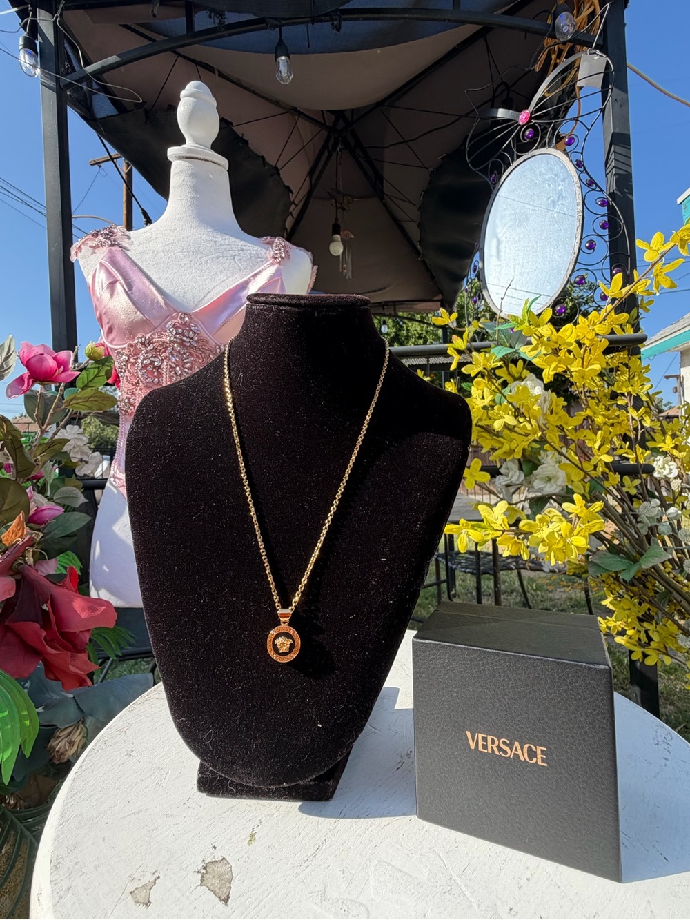 Versace Gold Medallion Pendant Necklace with Chain
